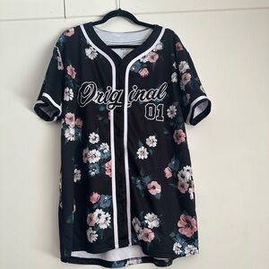 Black and Pink Floral Casual Button Down Shirt